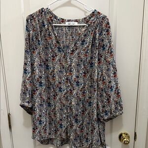 Women’s 2x Rose & Olive Multicolor Floral Blouse silky Soft  # Dress Up